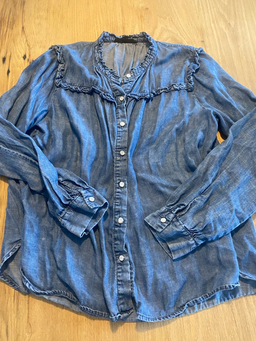 Jane and Delancey Blue Ruffle-Trim Button-Front Shirt